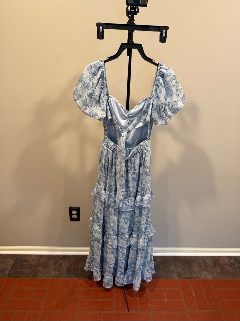 Altar'd State Blue Floral Puff-Sleeve Tiered Maxi Dress - Picture 3 of 4
